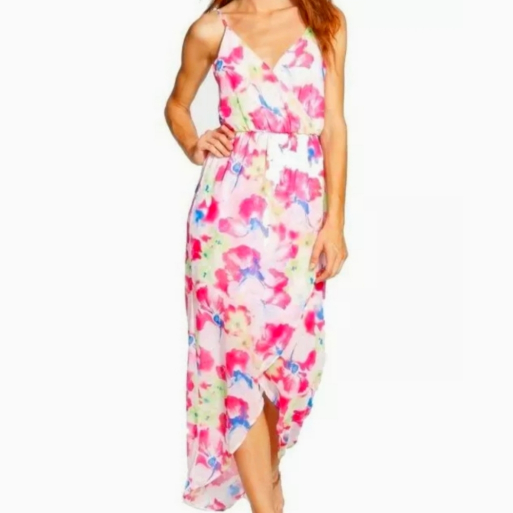NWT Lush Neon Floral High Low Maxi Dress Size xs